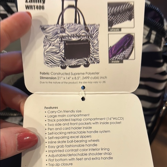 NWT Calpak Zebra Print Rolling Tote Zanny Bag Carry On - Picture 10 of 12
